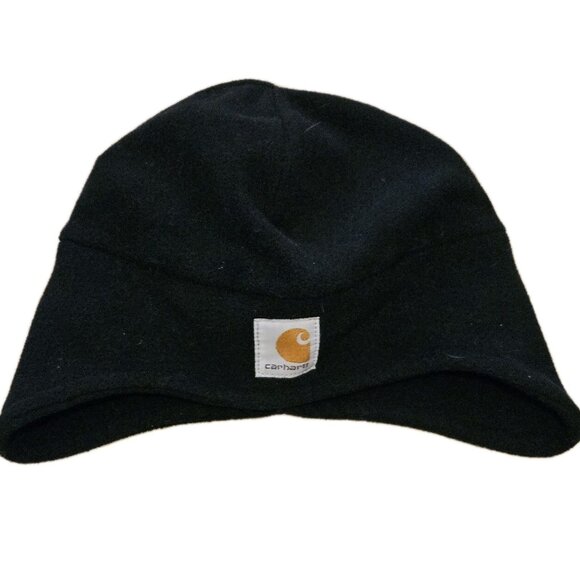 Carhartt Black Fleece Beanie Shull Cap Ear Flaps One Size - Picture 1 of 3